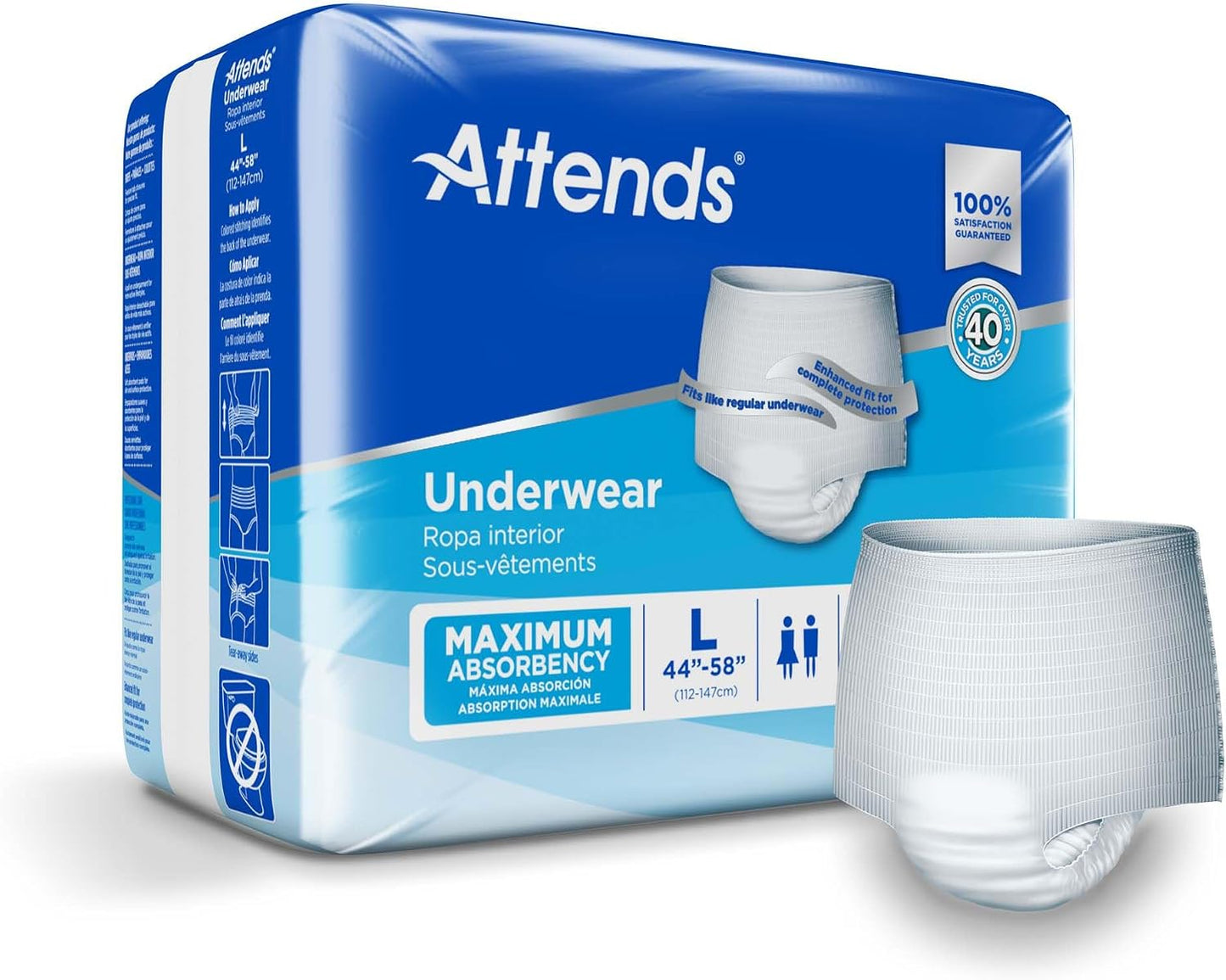 UNDERWEAR ATTENDS REG ABSORB LARGE 44-58IN CA/4 X 18 APV30 - ActivKare
