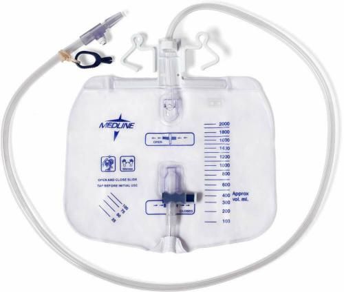 Urine Drain Bag, 2000mL, Anti-Reflux Tower, Latex-Free - Case of 20
