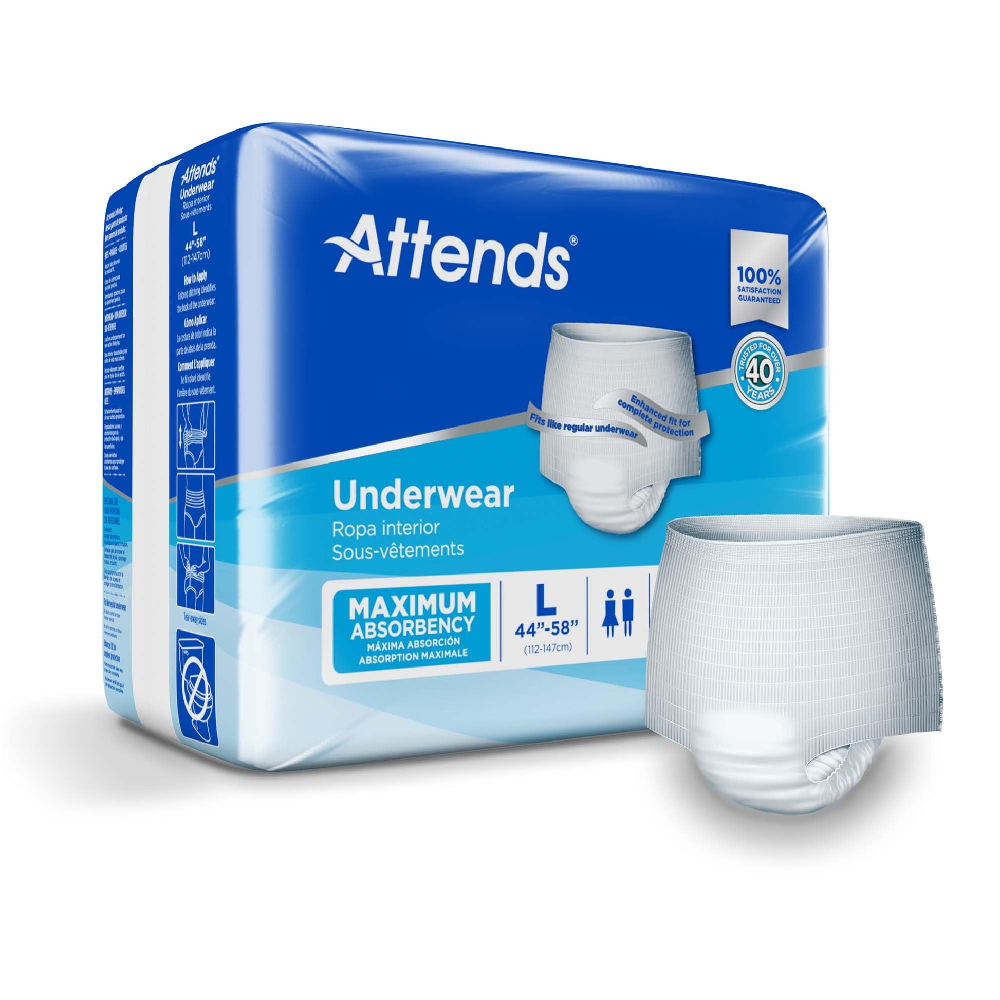 UNDERWEAR PROTECTIVE ATTENDS X-ABS LRG 44-58IN CA/4X18 AP0730 P81 - ActivKare
