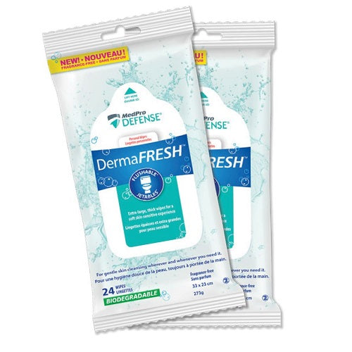 DermaFRESH Flushable Wipes, 9in x 12in - Pack of 24