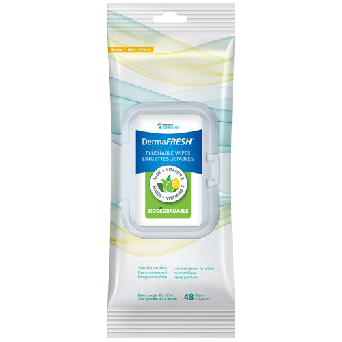 DermaFRESH™ Flushable Wipes Aloe + Vitamin E - 24 Packs of 48