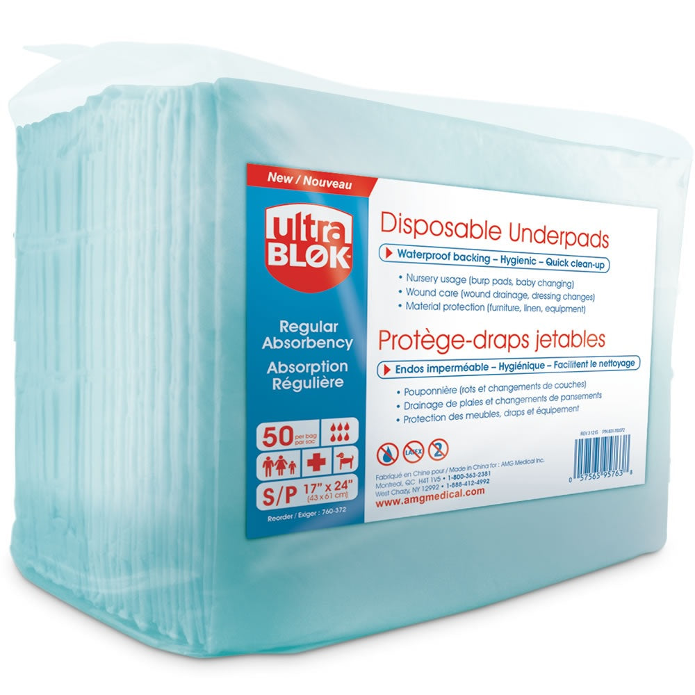 UltraBlok™ Disposable Underpads 17 x 24, Small - 30 Bags of 10