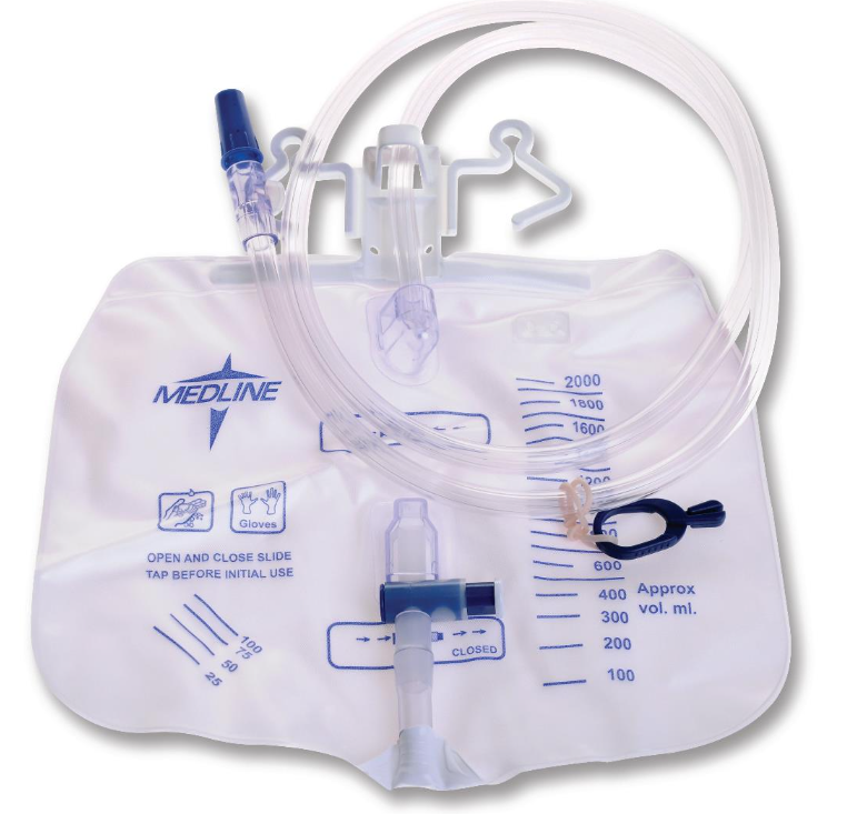 Urine Drain Bag, 2000mL, Anti-Reflux Tower, Slide Tap - Case of 20