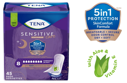 TENA Sensitive Care Extra Coverage Overnight Pads - ActivKare