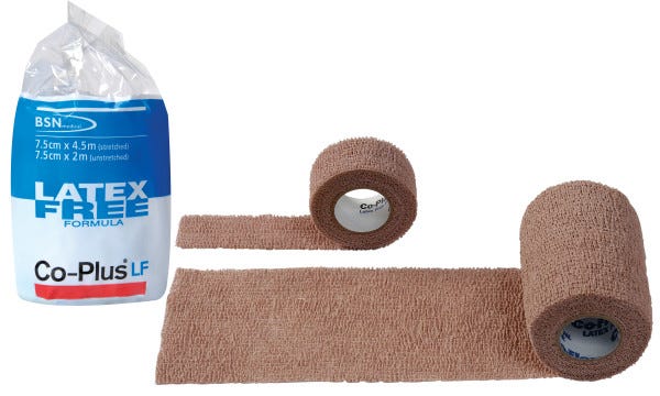 Co-Plus Latex-Free Cohesive Compression Bandage, 7.5cm x 4.5m Stretched, Tan - Box of 24