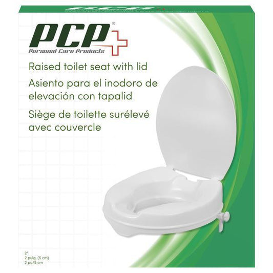 MOLDED 2" RAISED TOILET SEAT WITH LID AND ROUND & ELONGATED BOWL - ActivKare